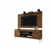 Manhattan Comfort 221-217BMC9 Baxter 62.99 Mid-Century Modern TV Stand and Liberty Panel with Media and Display Shelves in Rustic Brown